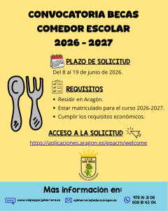 CONVOCATORIA BECAS DE COMEDOR 2026 - 2027